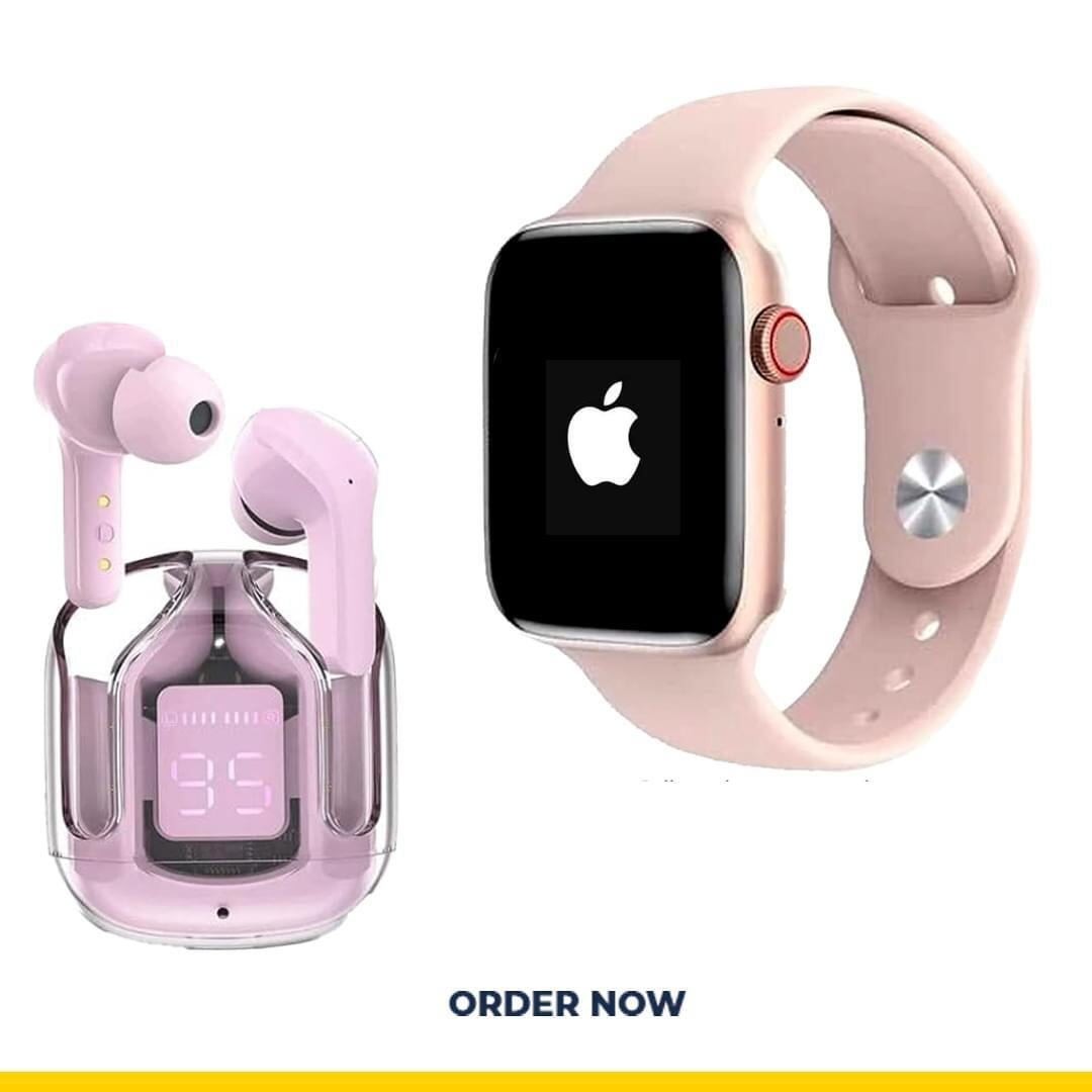 APPLE WATCH SERIES 8 WITH APPLE LOGO + EAR BUDS US Liberty Mart Pink 